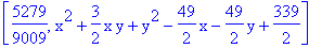 [5279/9009, x^2+3/2*x*y+y^2-49/2*x-49/2*y+339/2]